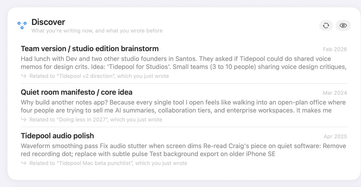 Discover: older notes related to ones you just wrote